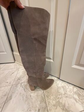 Crown Vintage Brand Taupe Suede Over-the-Knee Block Heel Boots